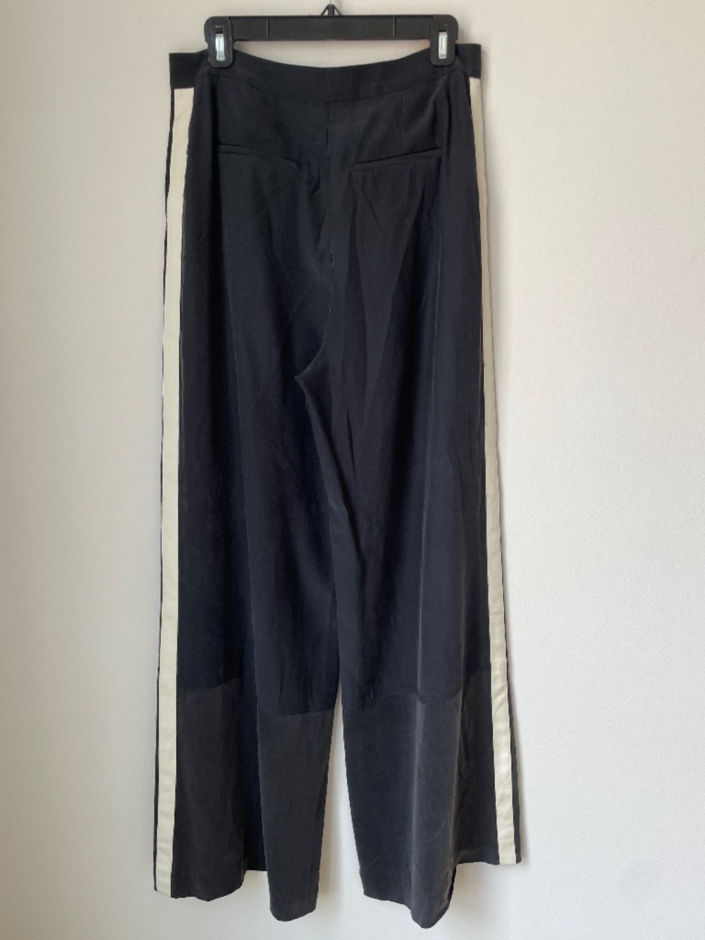 Robert Rodriguez 100% Silk Wide Leg Pants Black With Ivory Side Stripe Size 8